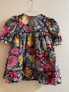 Sylvia Whyte Vintage Fruit And Floral Print Cotton Dress Size 3T